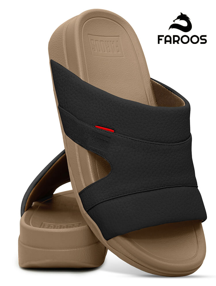 Faroos[F521]M002 Black Tan Gents Arabic Sandal