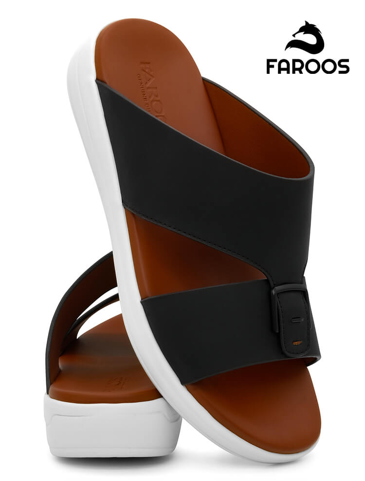 Faroos[F615]M139 Black Tan Gents Arabic Sandal